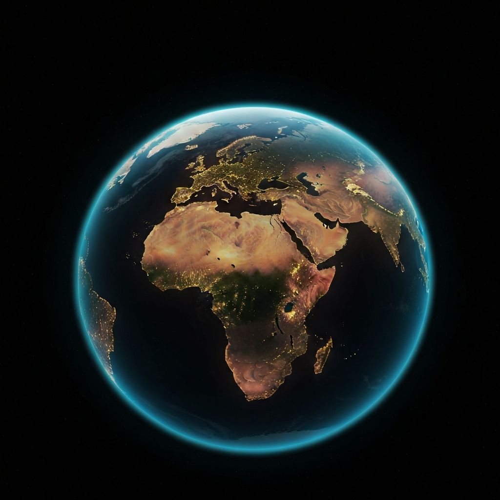 Earth continents at night